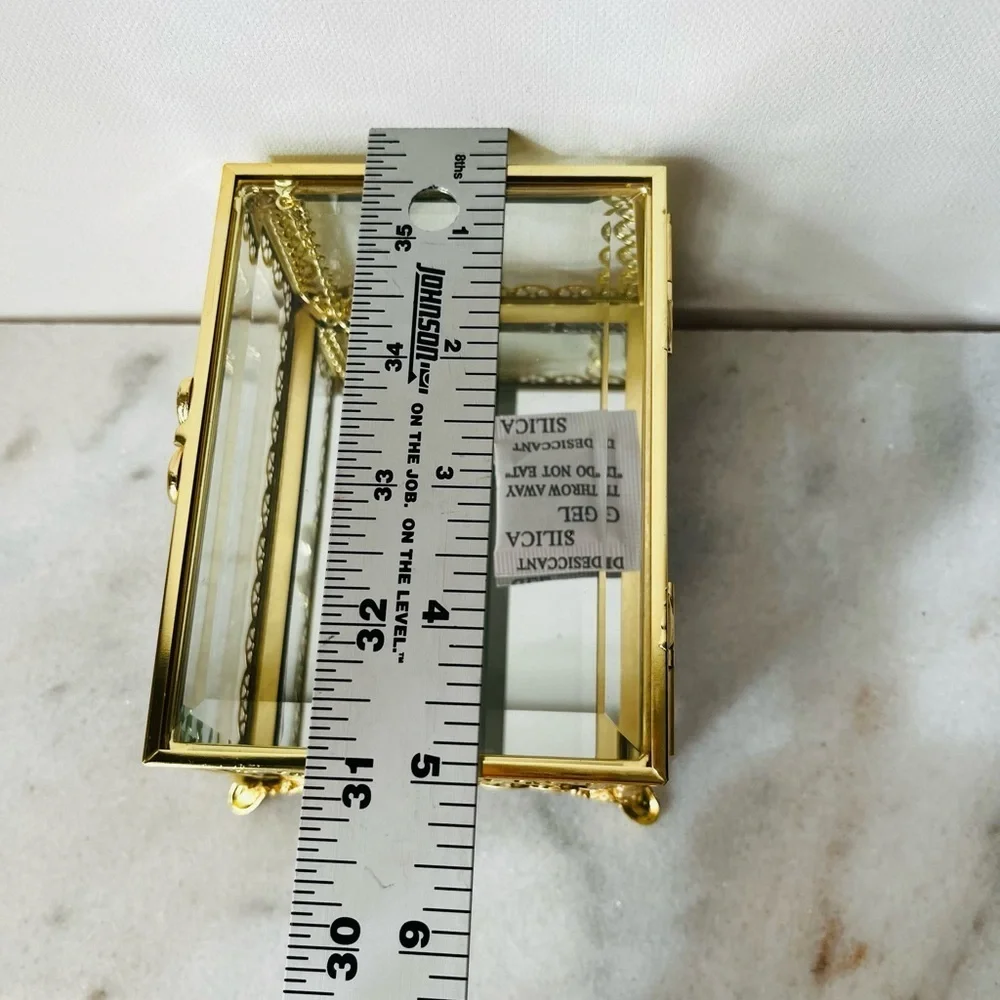 Elegant Gold and Glass Jewelry Box antique style. New